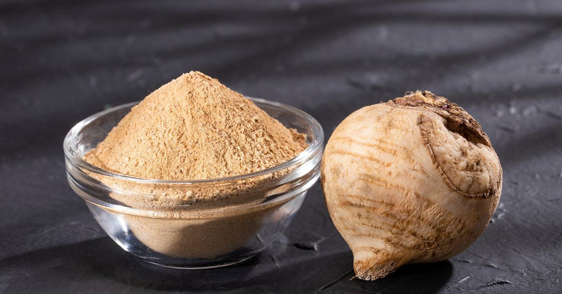 Maca powder and raw maca root, known for their health benefits including energy boost, fertility support, and stress reduction