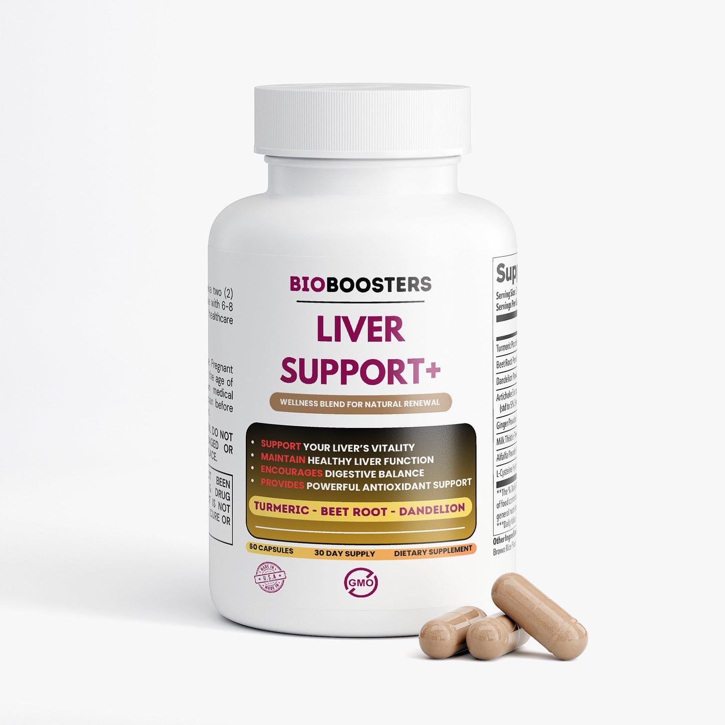 Bioboosters Liver Support supplement bottle with capsules on a white background