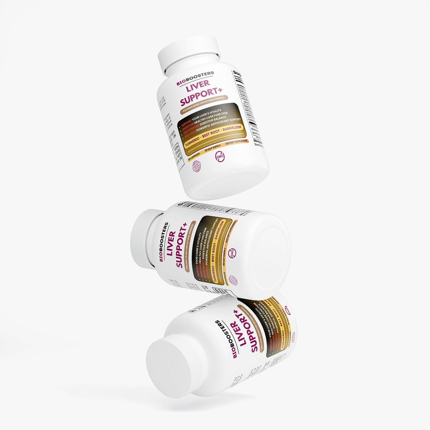 Three bottles of Nordic Naturals Liver Support on a white background