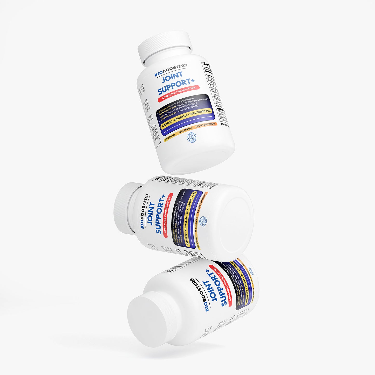 Three bottles of Bioforte Joint Support on a white background