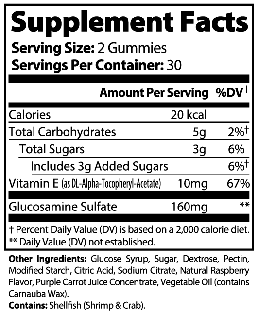 Supplement facts label for a product with vitamins and minerals on a white background
