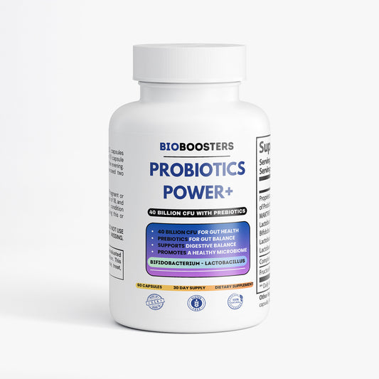 Bottle of BioBoosters Probiotics Power+ on a white background