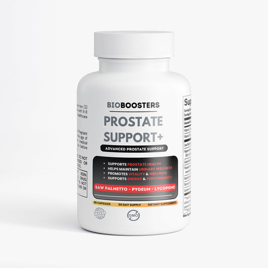 Bottle of BioBoosters Prostate Support supplement on a white background