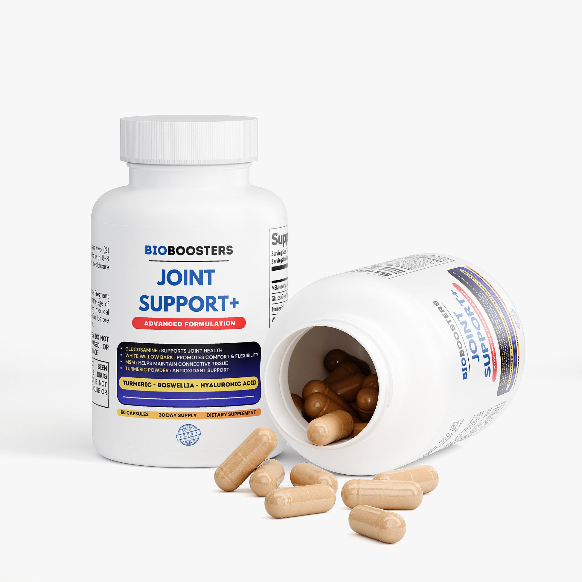 Bioboosters Joint Support+ supplement bottle with capsules on a white background